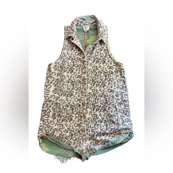 Style Rack Pants - Style Rack Leopard and Camo Print Denim Zip-Up Romper